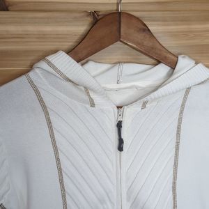 Athleta Full Zip Ribbed Sweater Cardigan Hooded Off-White Size XL